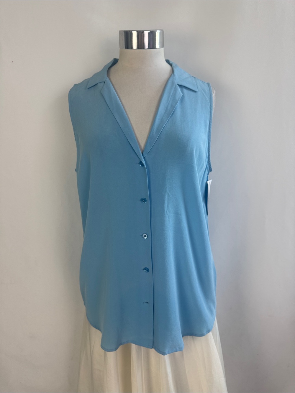 EQUIPMENT LIGHT BLUE SILK SLEEVELESS BLOUSE